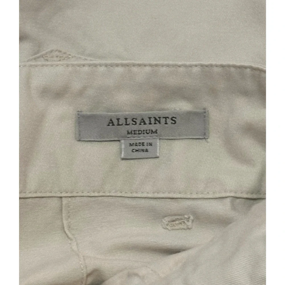 ALLSAINTS Cala Paperbag Belted Shorts Pleated Frayed Hem Beige Ivory High Rise